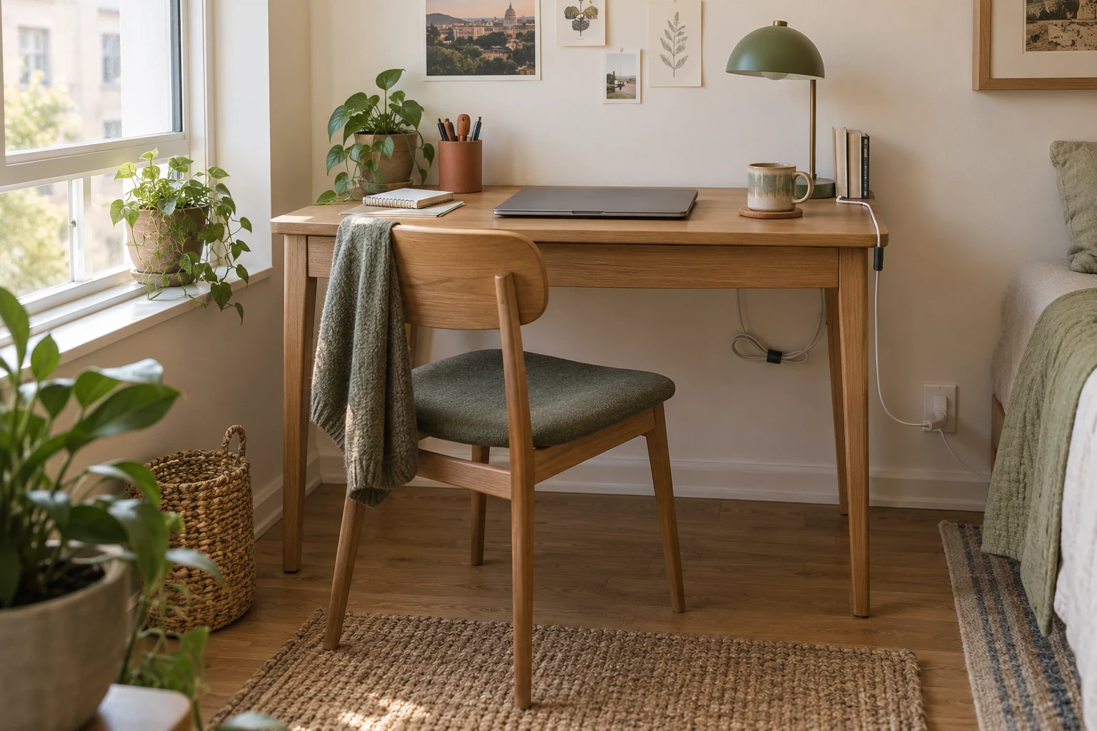 AI-generated room concept of a calm small-apartment workspace
